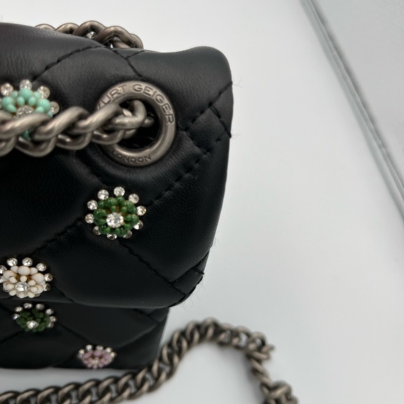 Kurt Geiger London Blk Leather Kensington Crossbody Chain Bag Small Rhinestone - Picture 4 of 13